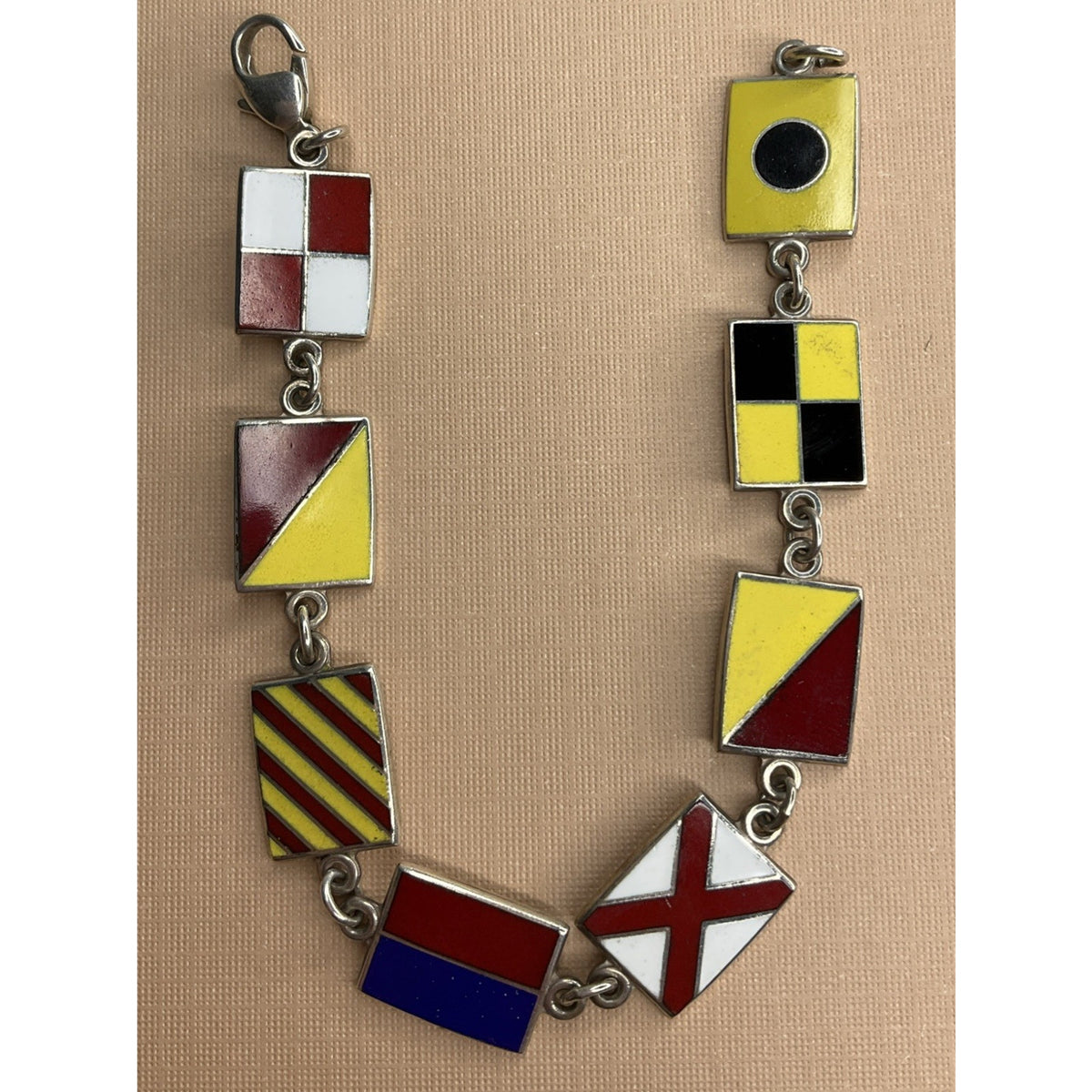 Vintage Sterling Silver Enamel Nautical Signal Flag Bracelet 18g 7.75”