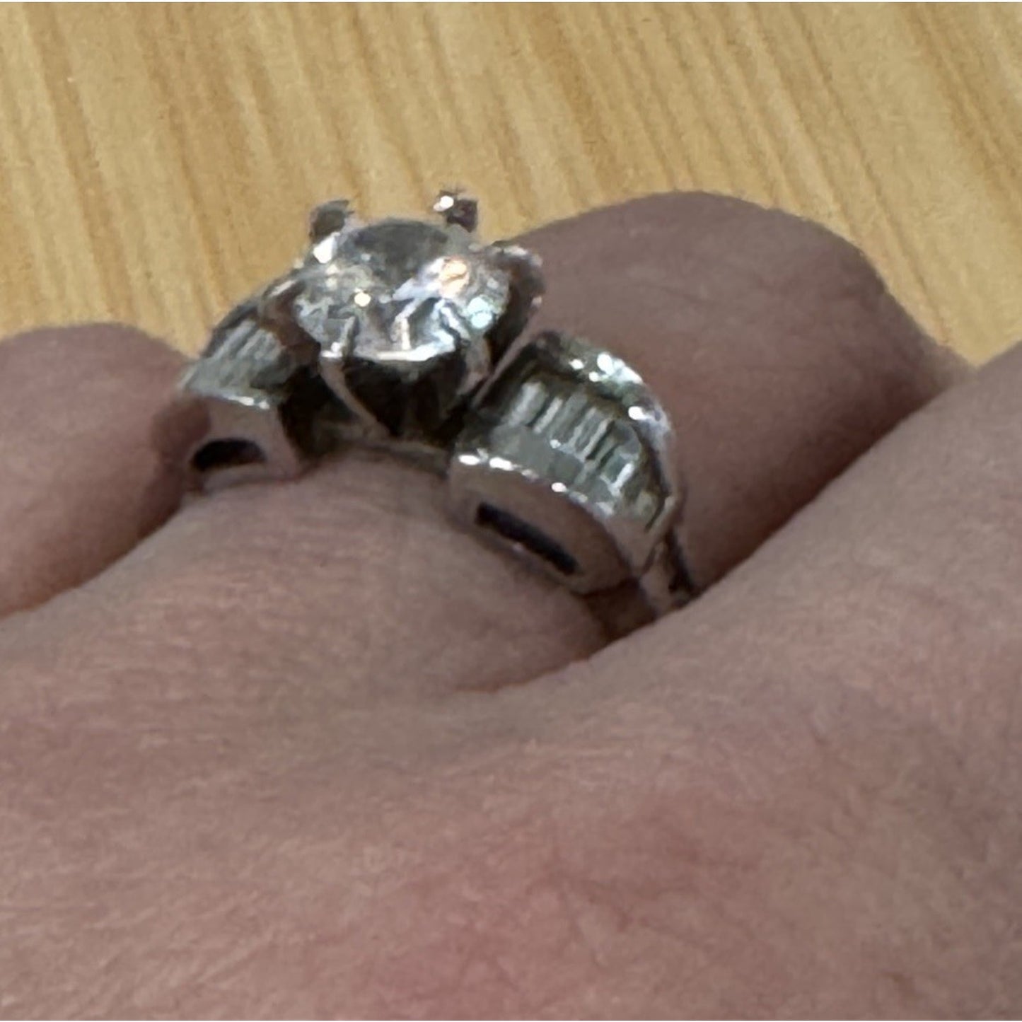 Sterling Silver CZ Engagement Wedding 925 Ring Size 7.5 Baguette Accent