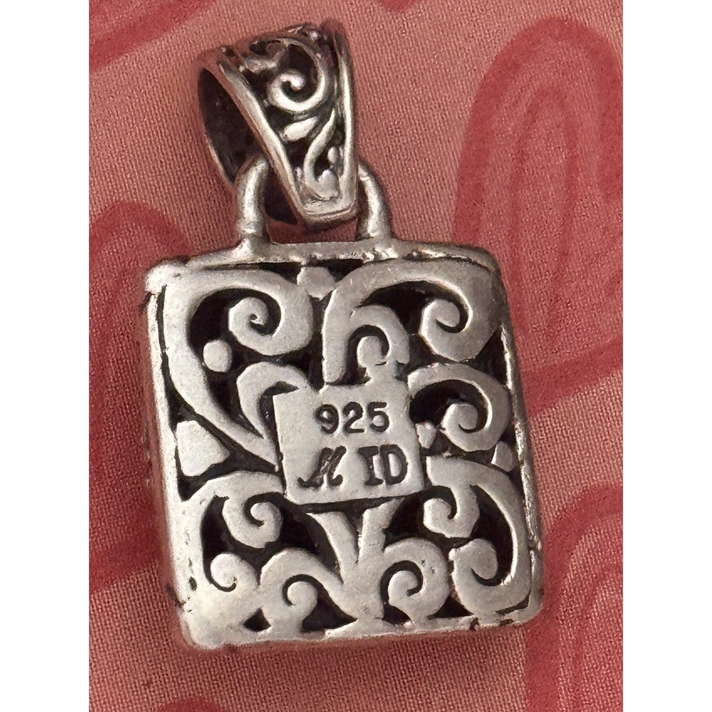 Vintage Bali Sterling Silver Box Pendant Signed 925 MD Ornate Amulet Style 1”