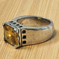 Vintage EX EX Sterling Silver 4-5 Carat Citrine Emerald Cut 925 Ring Size 8, 15g