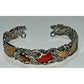 Artisan Brass & Sterling Silver Leaf Cuff Bracelet Jasper Tiger’s Eye Onyx 28g