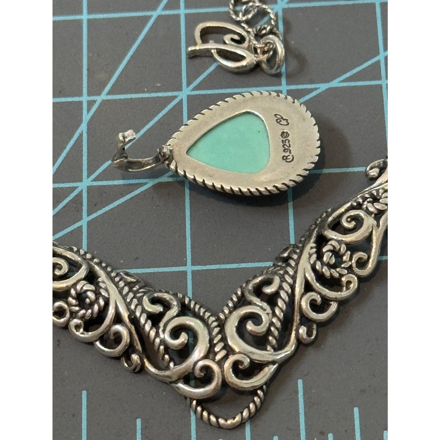 New Carolyn Pollack Sterling Silver Turquoise Doublet Scroll Rope Bar Necklace