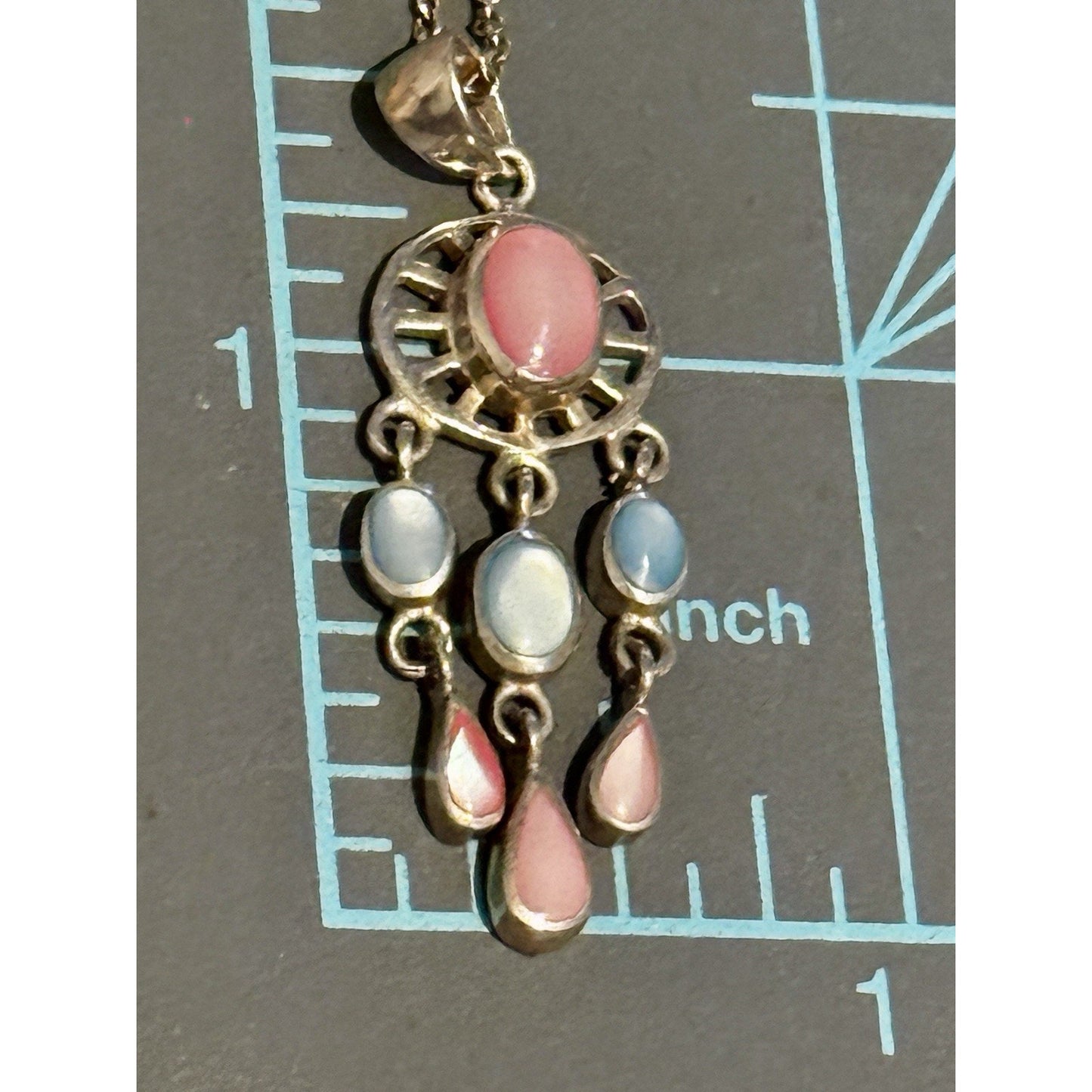 Southwestern 925 Sterling Silver Pink Blue Mother of Pearl Chandelier Pendant