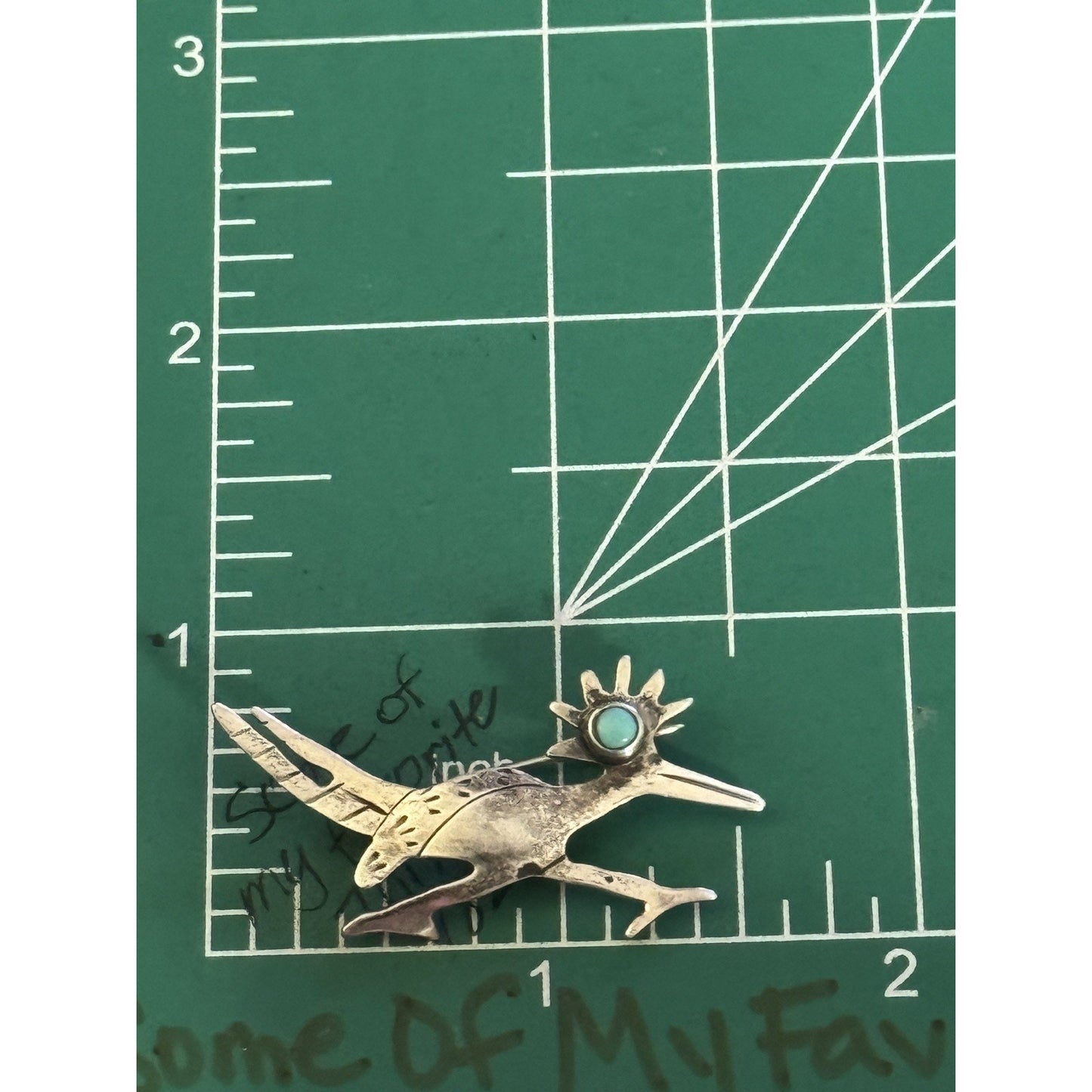 Vintage Navajo Sterling Turquoise Roadrunner Pin Brooch Signed K.P. 2.3g