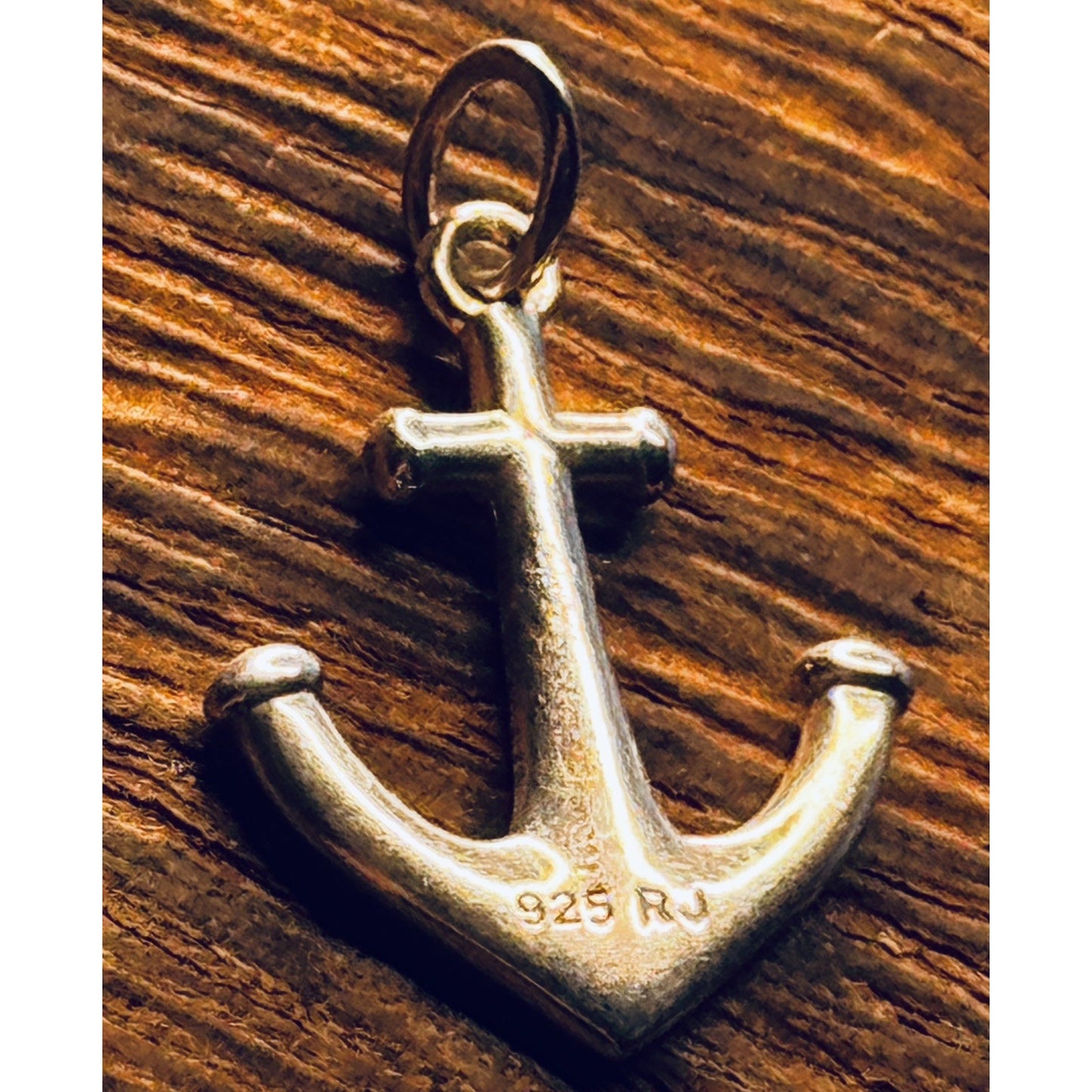 Vintage Sterling Silver Anchor Pendant Charm Signed RJ Nautical Maritime Jewelry