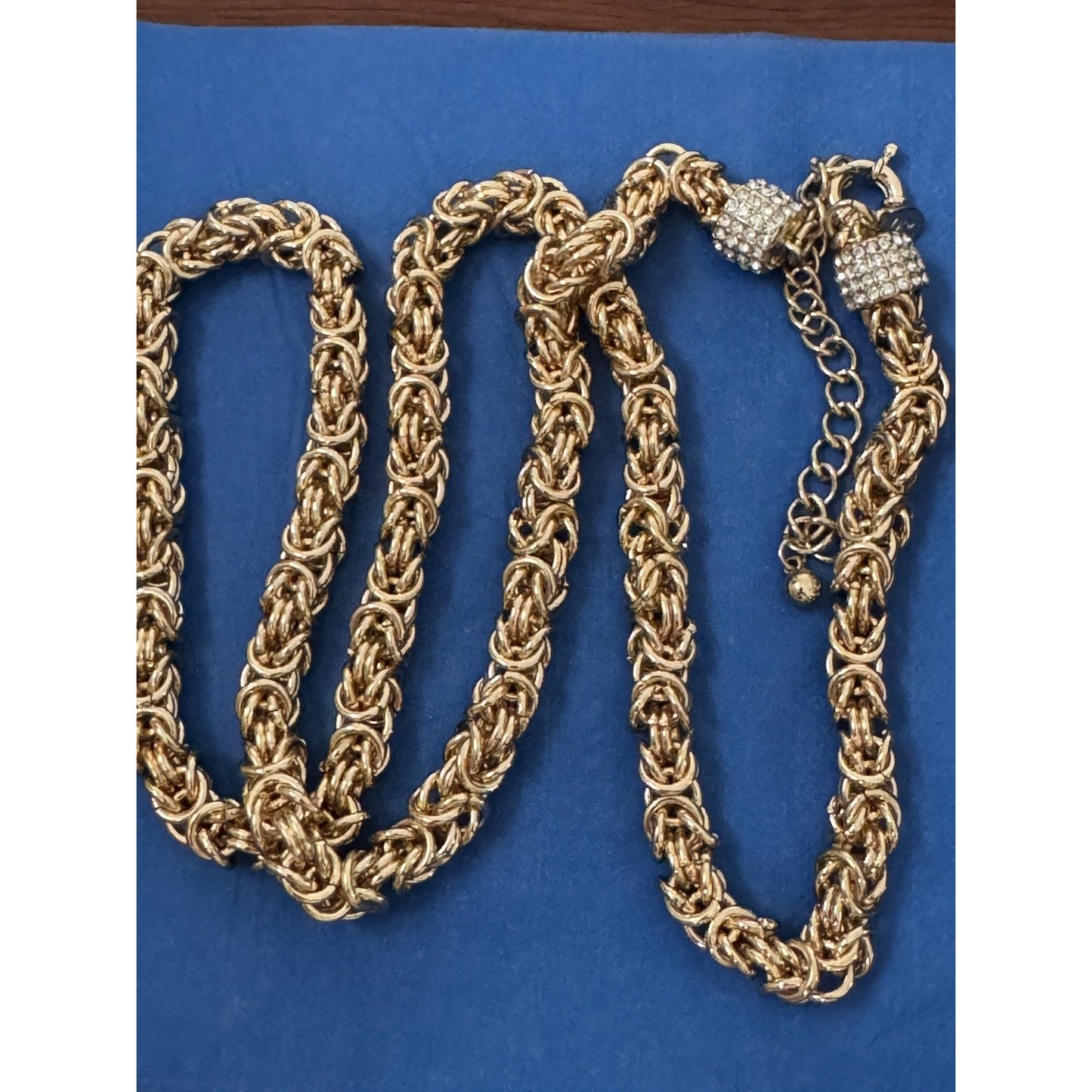 Premier Designs OPC 32” Heavy Byzantine Gold Tone Necklace 176g Rhinestone Caps