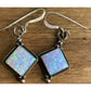Vintage Sterling Silver Geometric Blue Iridescent Fire Opal Dangle Drop Earrings