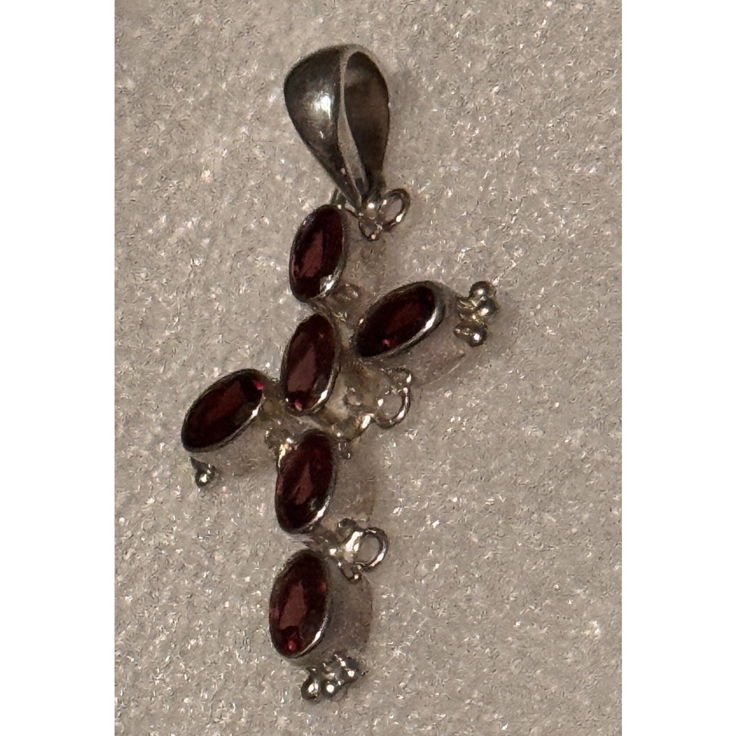 Vintage Sterling Silver Garnet Stone 2 3/4” Cross Pendant January Birthstone