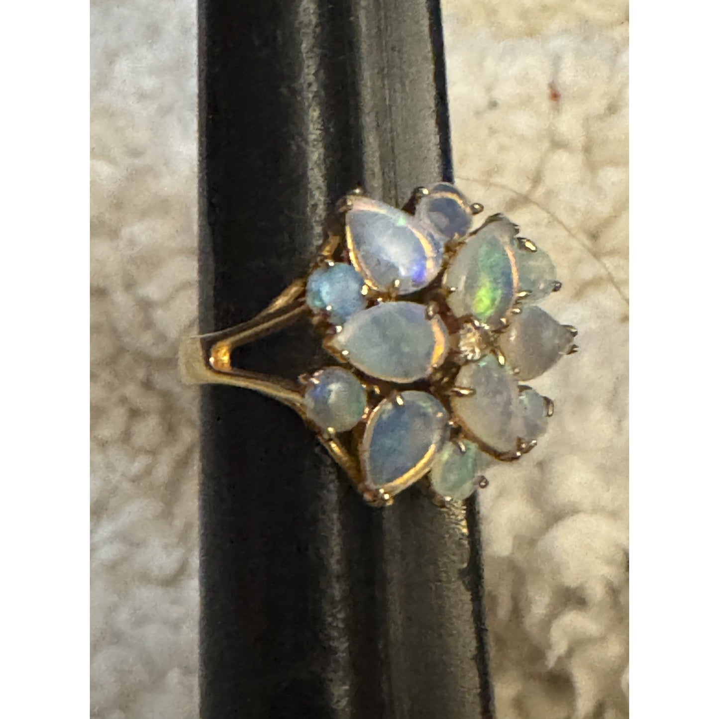 Vintage 18K HGE Gold Plated Opal Cluster Ring Natural Welo Opals Size 5.5