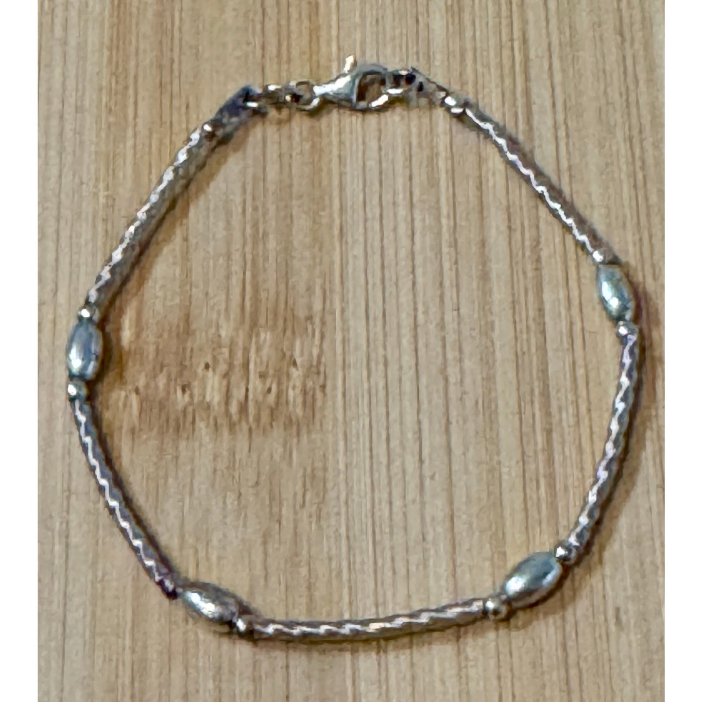 Vintage Italy Sterling Silver Oval Beaded Textured Station Dainty Bracelet 7”