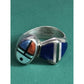 V Benally Navajo Sterling Silver Inlay Ring Turquoise Lapis Spiny Oyster Sz 7.25