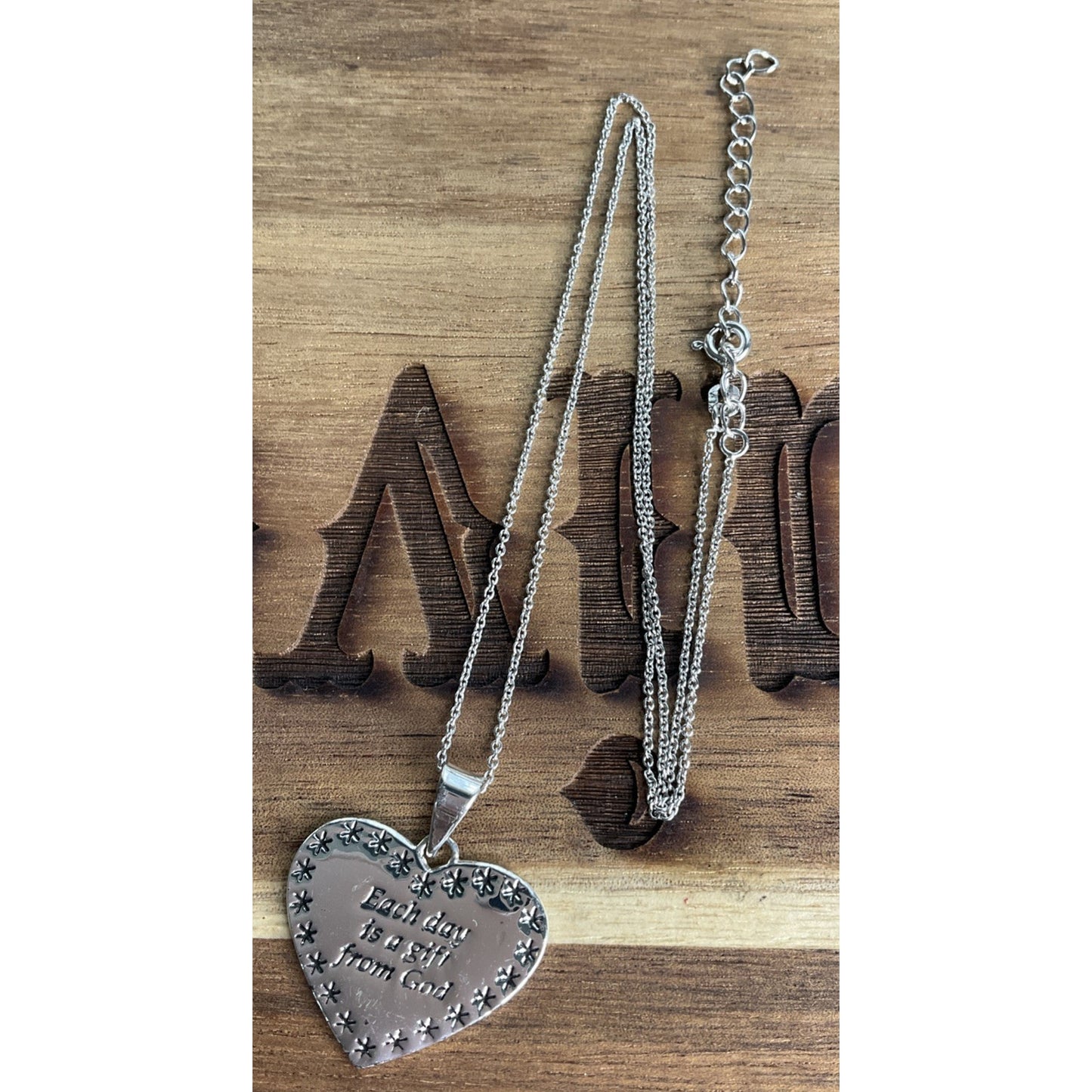 TH SU Sterling Silver Heart Pendant & Necklace “Each Day Is a Gift From God” 18”