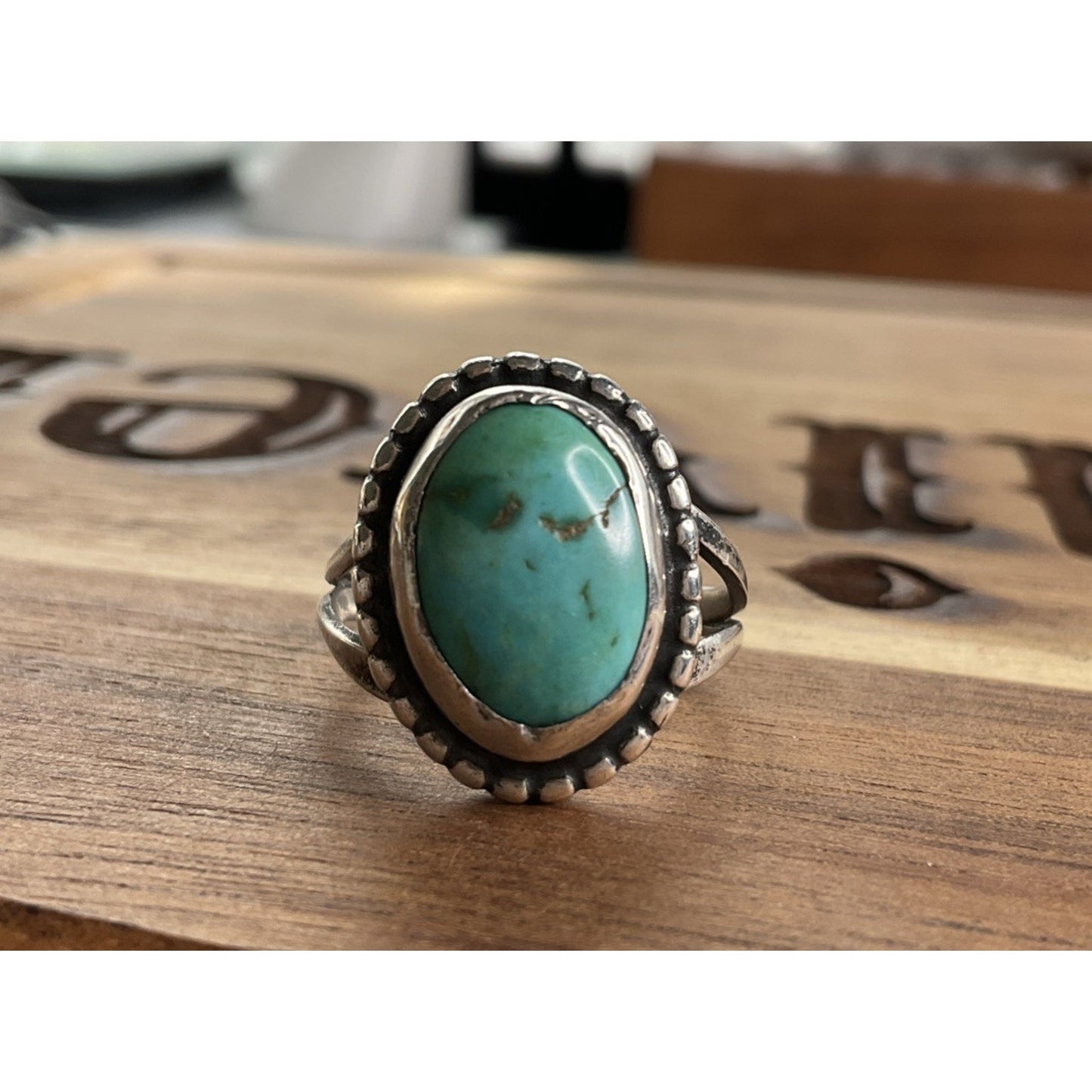 Vintage Sterling Silver Turquoise Ring Sz 7 Navajo Style