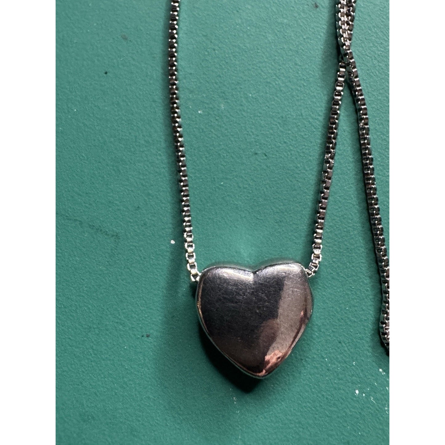 Sterling Silver Puff Heart Pendant Necklace Box Chain 16–18” Adjustable 5.9g