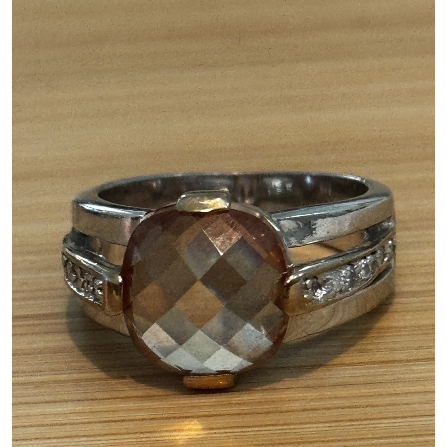 Vintage 925 Sterling Silver Champagne Quartz Statement Cocktail Ring Size 9.5