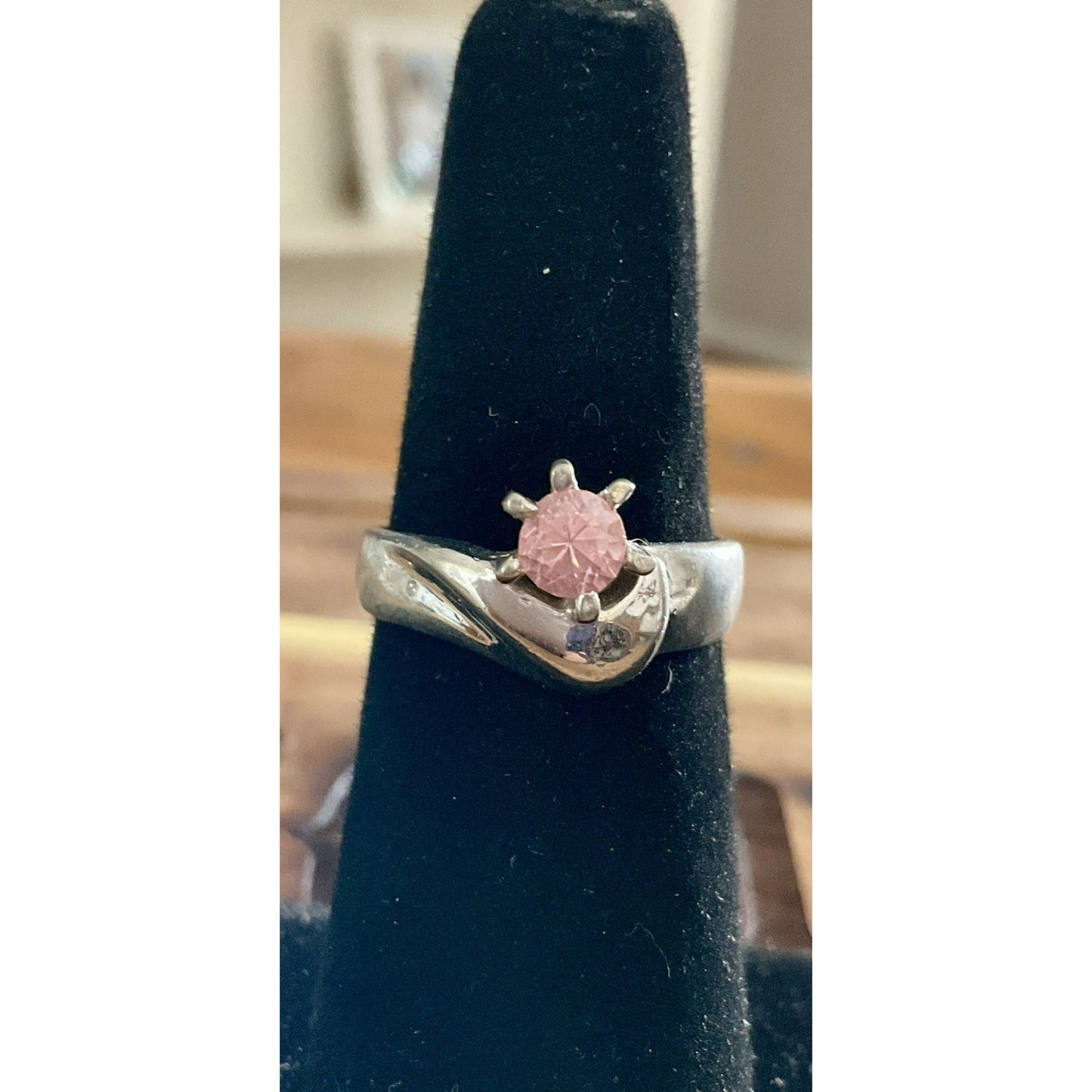 Vintage Sterling Silver Pink Spinel Gemstone Stone Ring 925 Swirl Setting Size 8