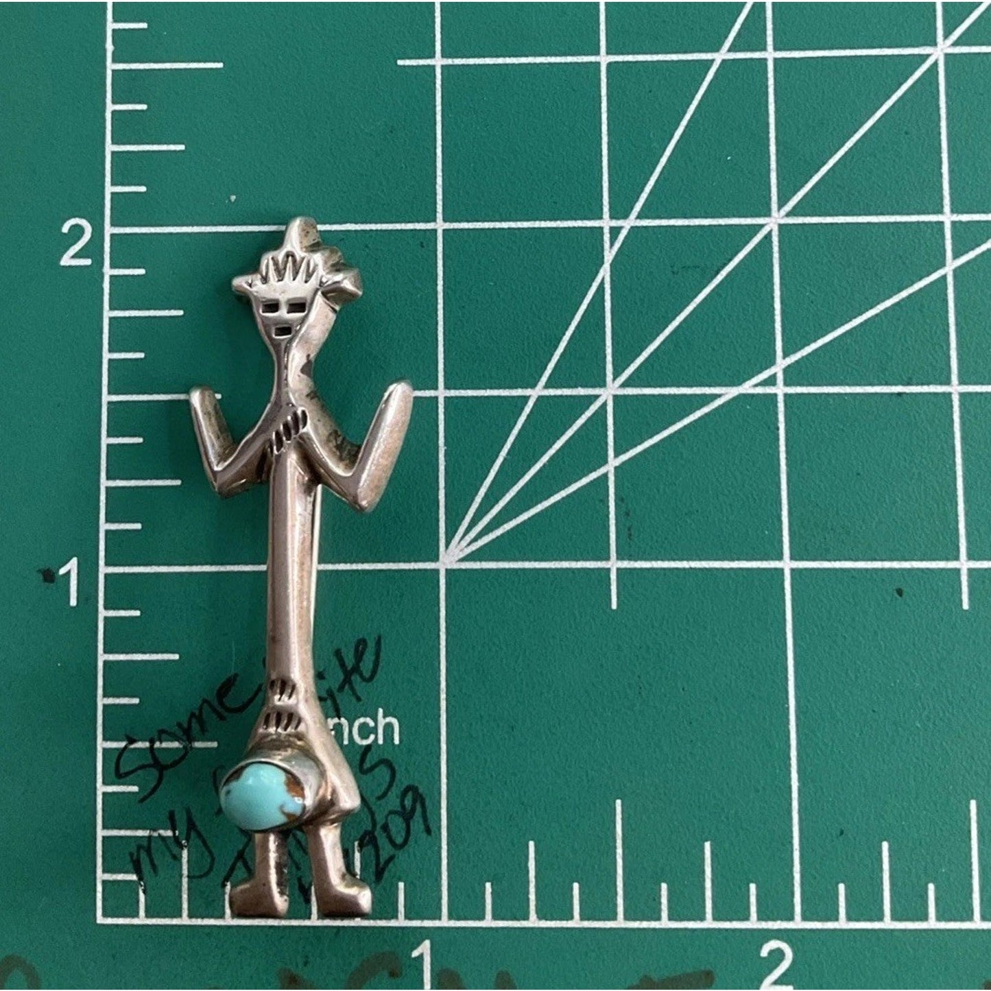Vintage Turquoise Yei Figure Sterling Silver Brooch Southwestern Native American