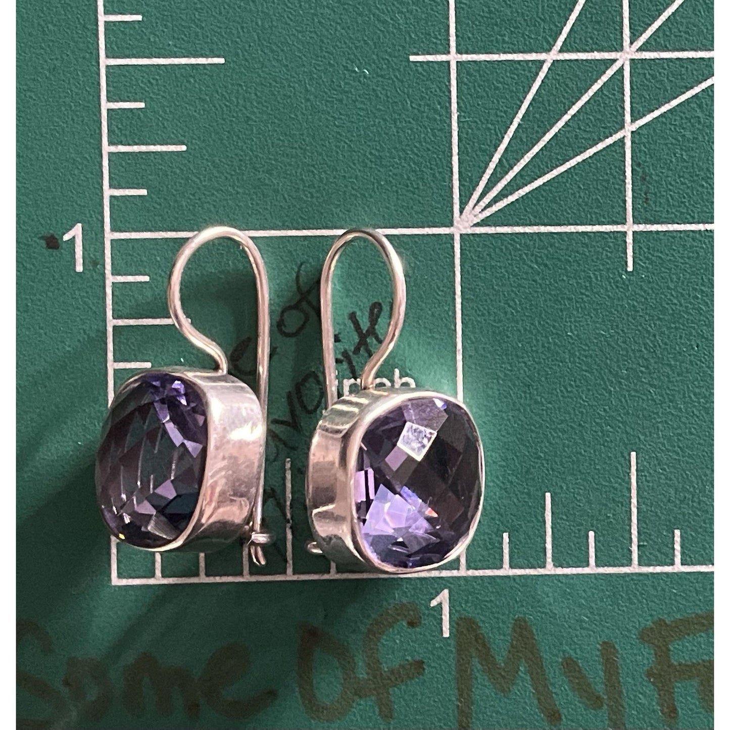 Sterling Silver 925 Amethyst Drop Earrings Faceted Purple 1” Bezel Set 6.4gr