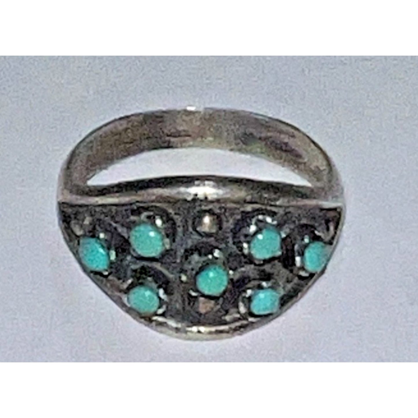 Vintage Native American Zuni Sterling Silver Turquoise Cluster Ring Sz 6 .5 4g