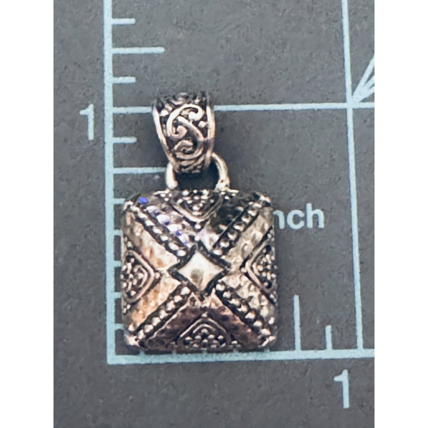 Vintage Bali Sterling Silver Box Pendant Signed 925 MD Ornate Amulet Style 1”