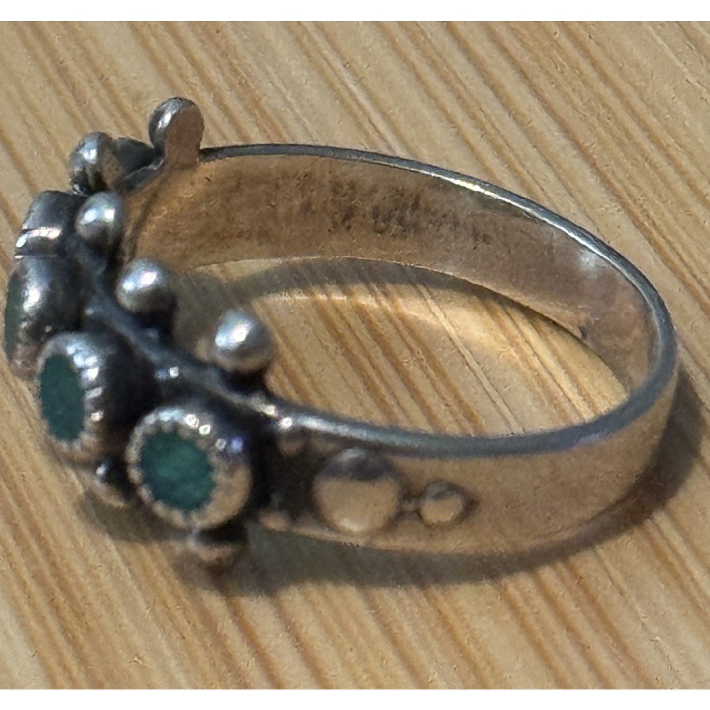 Vintage Sterling Navajo Sterling Green Turquoise Snake Eye Beaded 925 Ring Sz 6