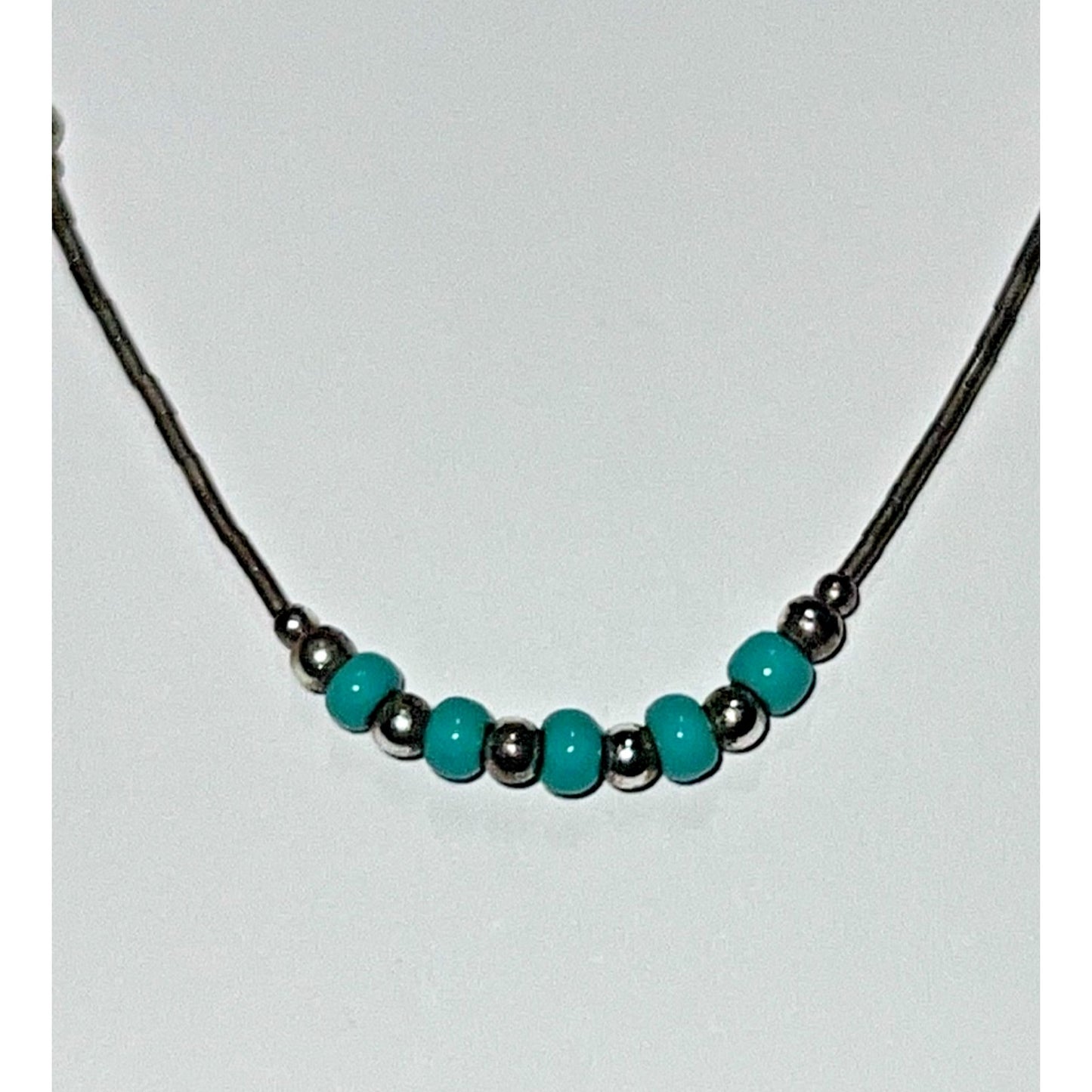 Minimalist Liquid Sterling Silver Turquoise Bead Layering Necklace Southwestern