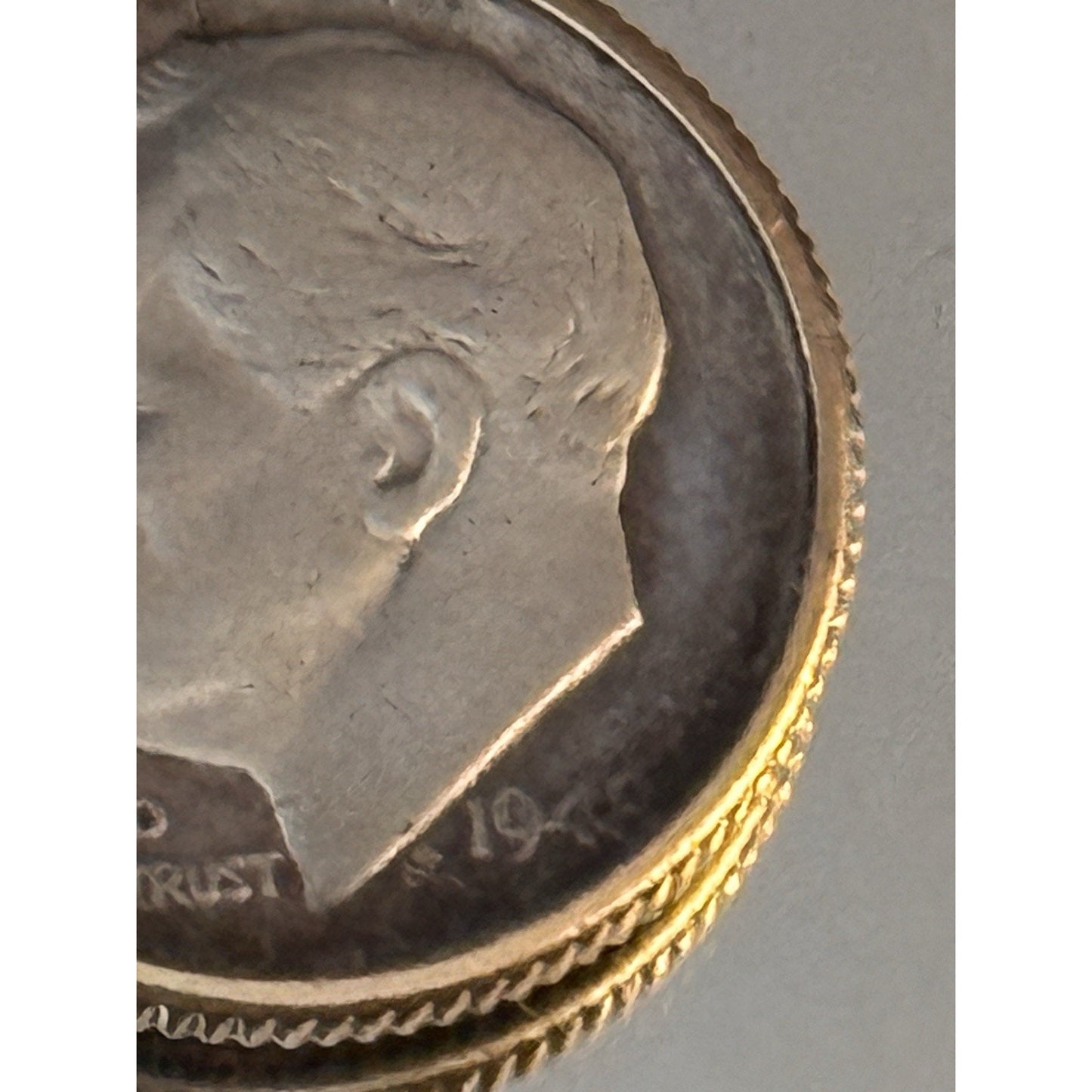 Vintage 1949 Roosevelt Dime 90% Silver Pendant Charm In 10K Gold WPC Bezel