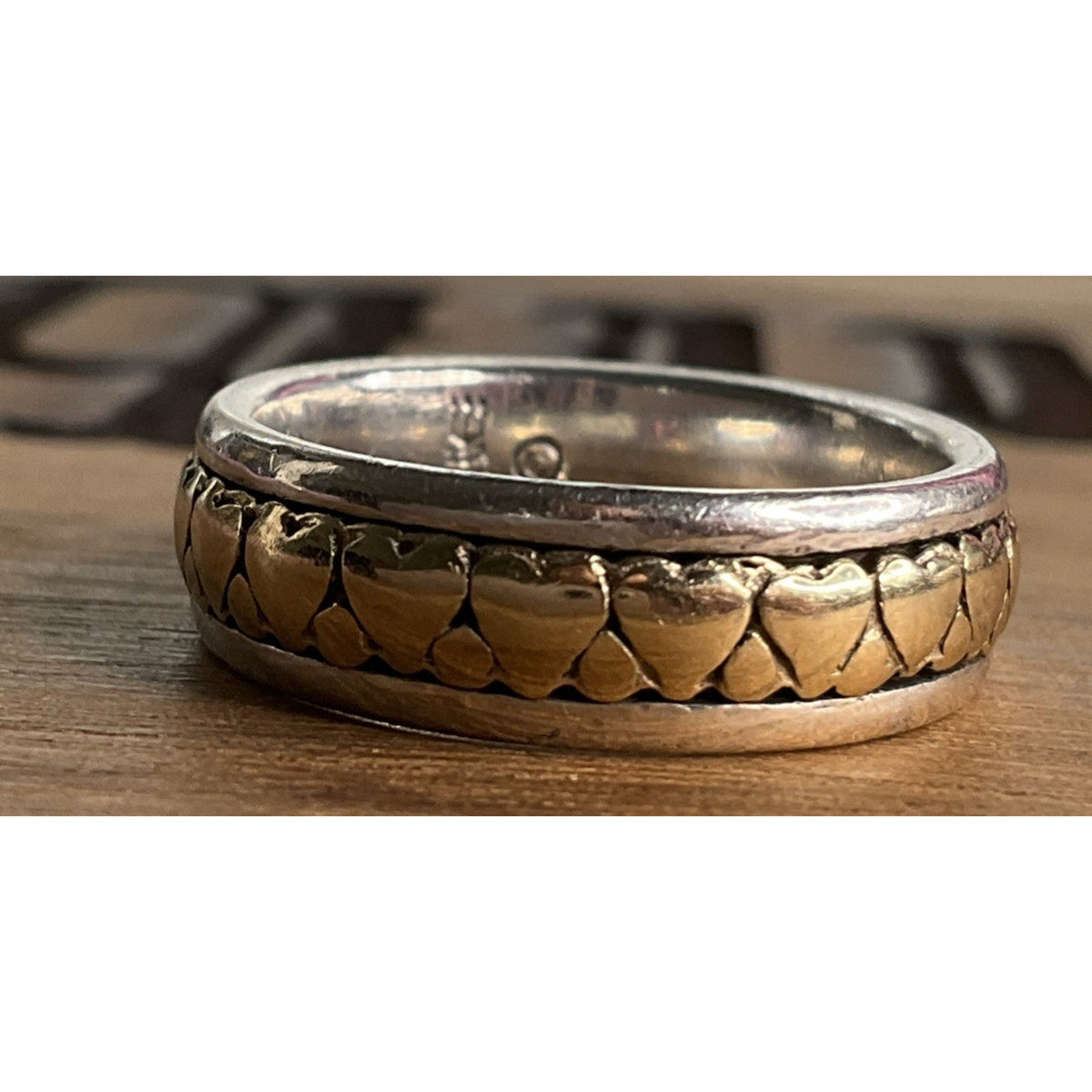 James Avery Retired Sterling Silver And 14K Gold Eternity Heart Band Ring Size 6