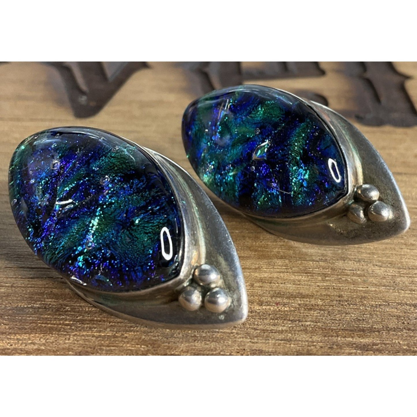 Vintage Jay King DTR Sterling Silver Dichroic Glass Statement Earrings 16g