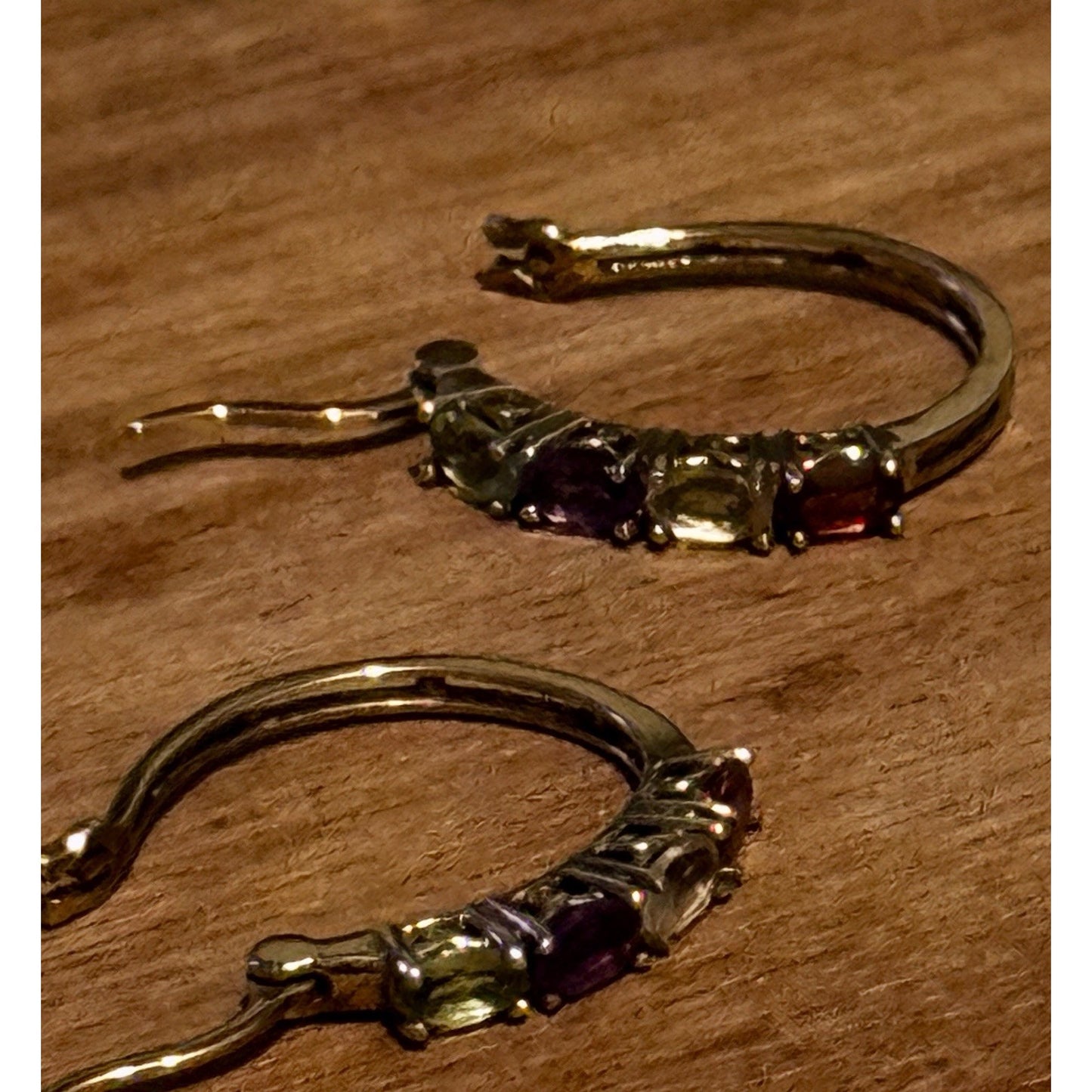Vintage Ross Simons R925 Vermeil Amethyst Peridot Citrine Garnet Hoop Earrings