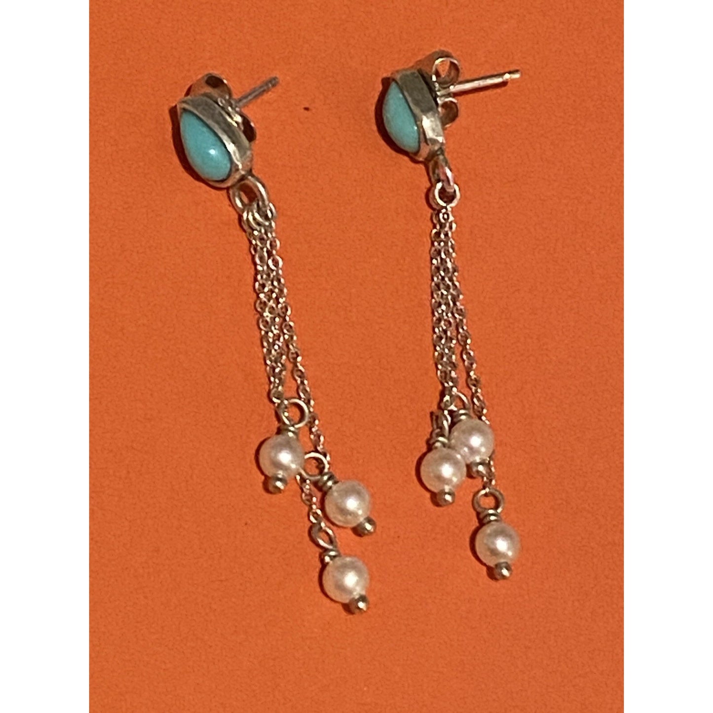 Pre owned James Avery Retired Rare HTF Silver Santorini Turquoise and Pearl Post Earrings