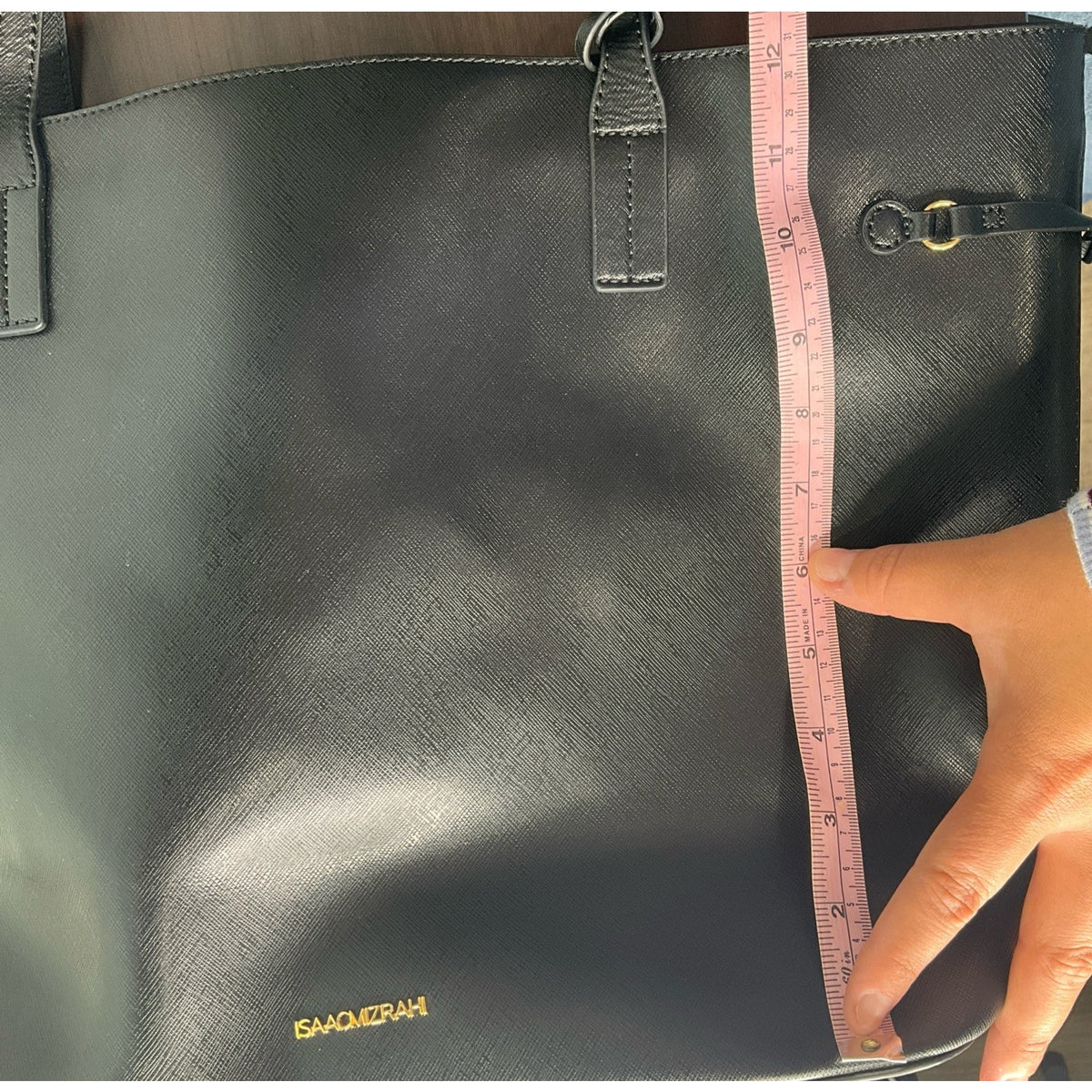 Isaac Mizrahi Saffiano Black Leather Monogram Large Tote Bag Purse With IM Tag