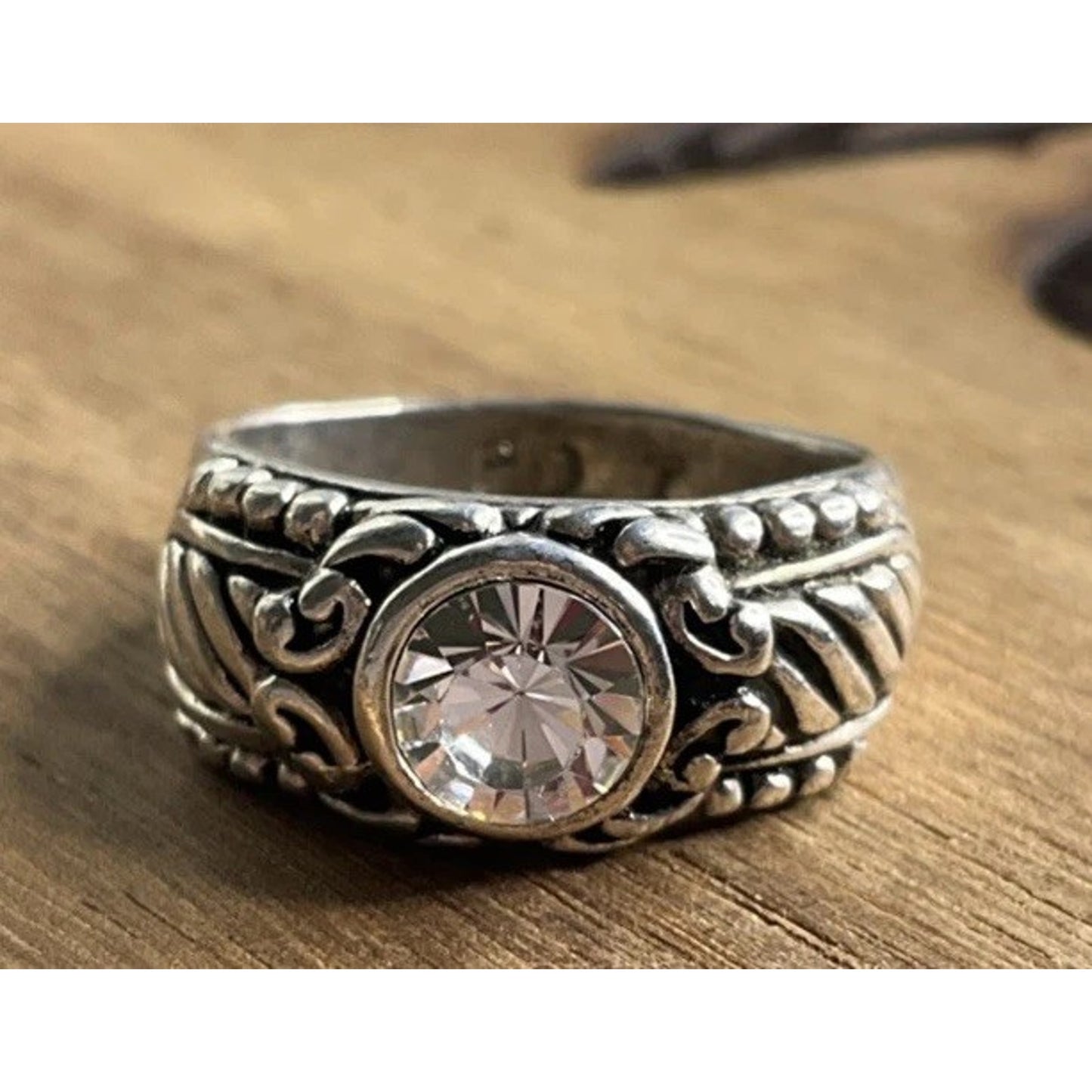 PD Sterling Silver CZ Scroll Ring Vintage Style Style Size 7