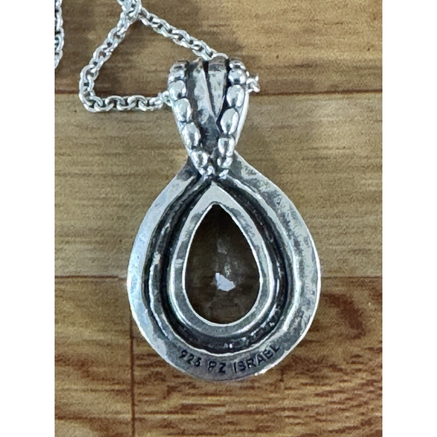 Sterling Silver Green Amethyst Prasiolite Teardrop Pendant Necklace 18” Isreal