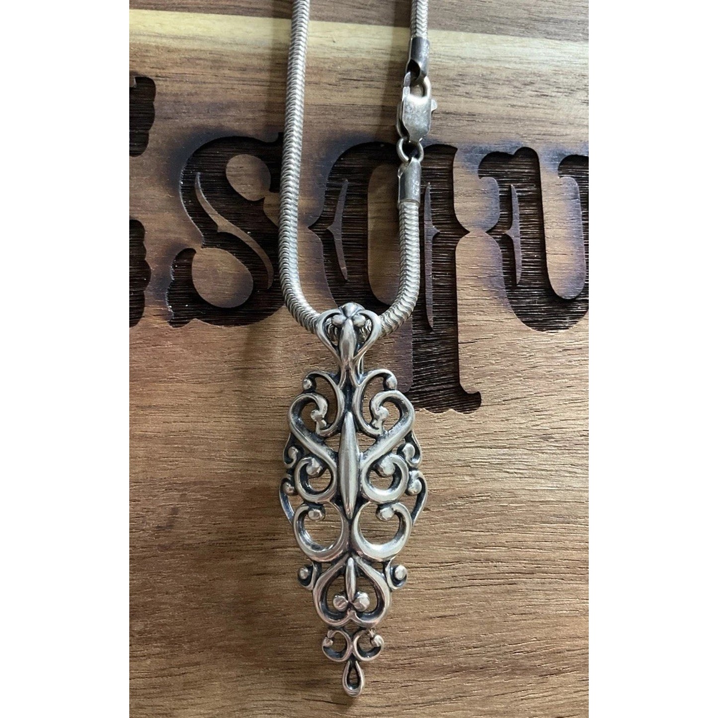 Vintage Carolyn Pollack 925 Sterling Silver Filigree Scroll Pendant Necklace