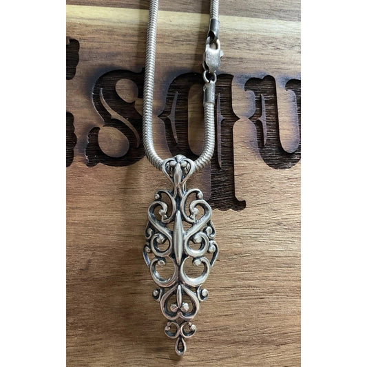 Vintage Carolyn Pollack 925 Sterling Silver Filigree Scroll Pendant Necklace