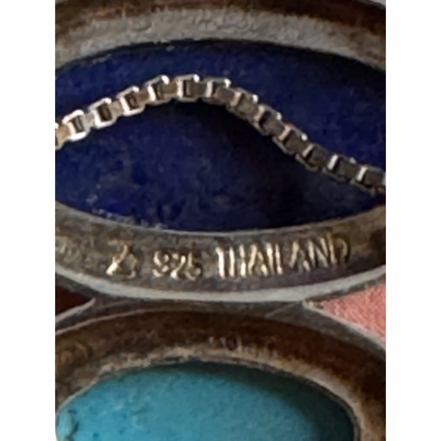 Vintage Sterling Silver Double Stone Pendant w/ Lapis & Turquoise On 926 Chain