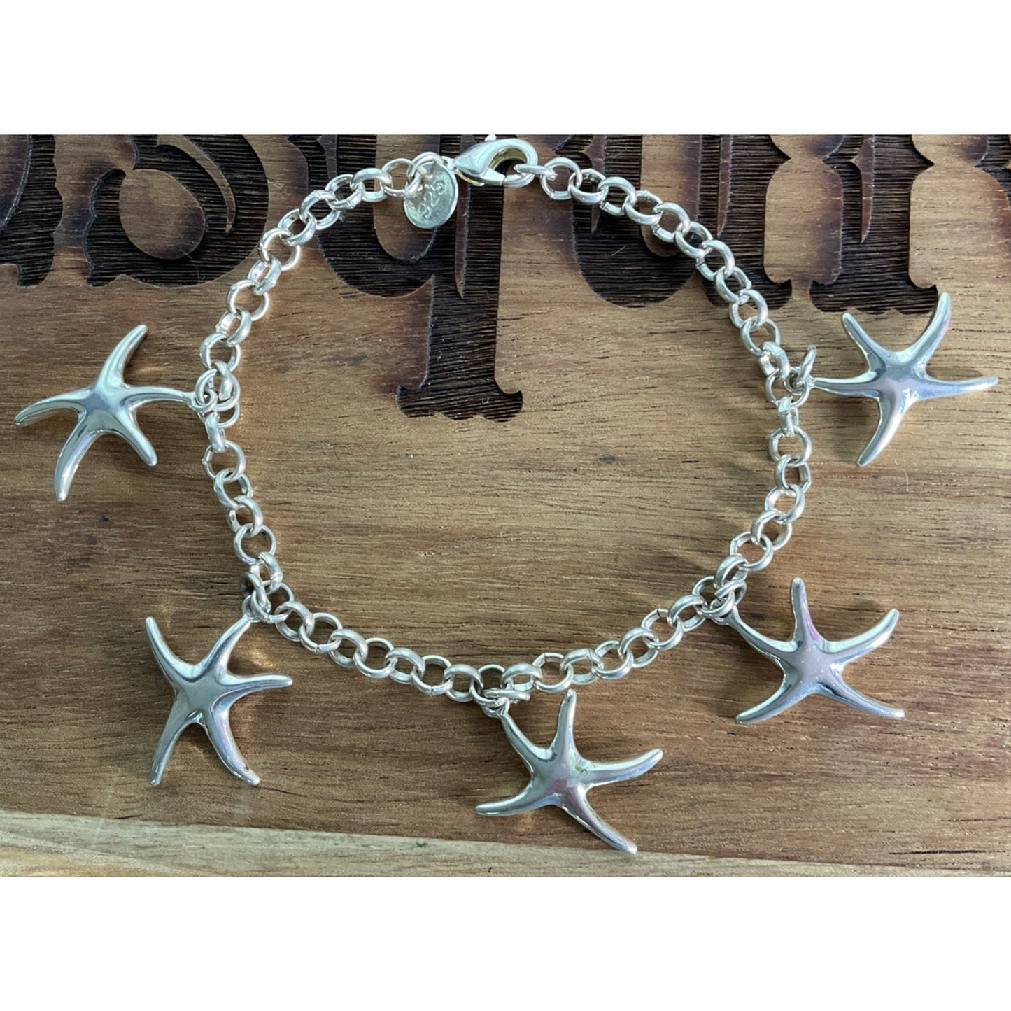 Vintage Sterling Silver Starfish Dangle Bracelet 7.5” Ocean Beach Coastal