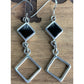 Vintage VC Sterling Silver Black Onyx Square Open Geometric Dangle Drop Earrings