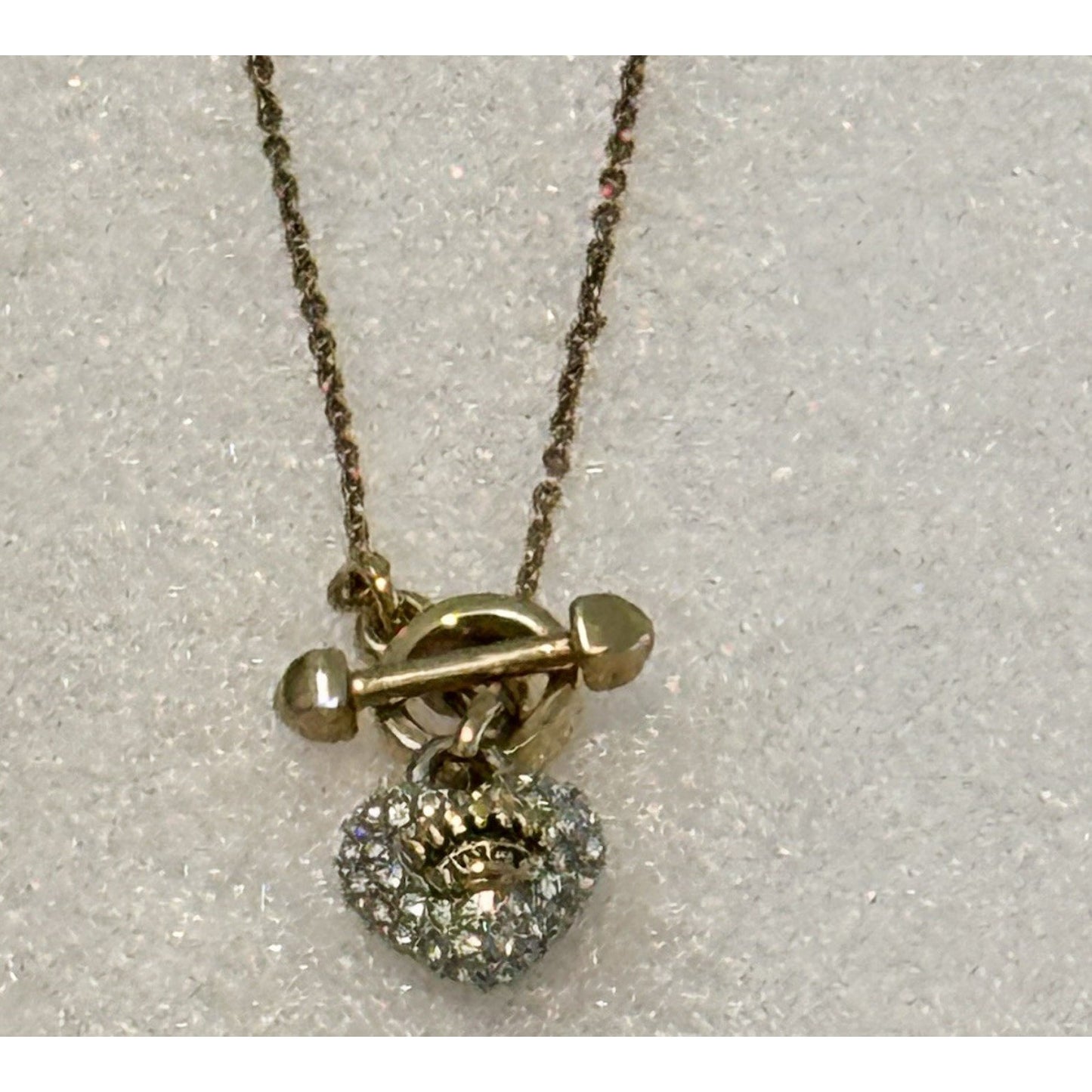 Vintage Juicy Couture Gold Tone Pavé Crystal Crown Heart Toggle 16” Necklace Y2K