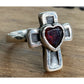 Retired James Avery Religious Garnet Heart Cross Sterling Silver Ring Size 5.5