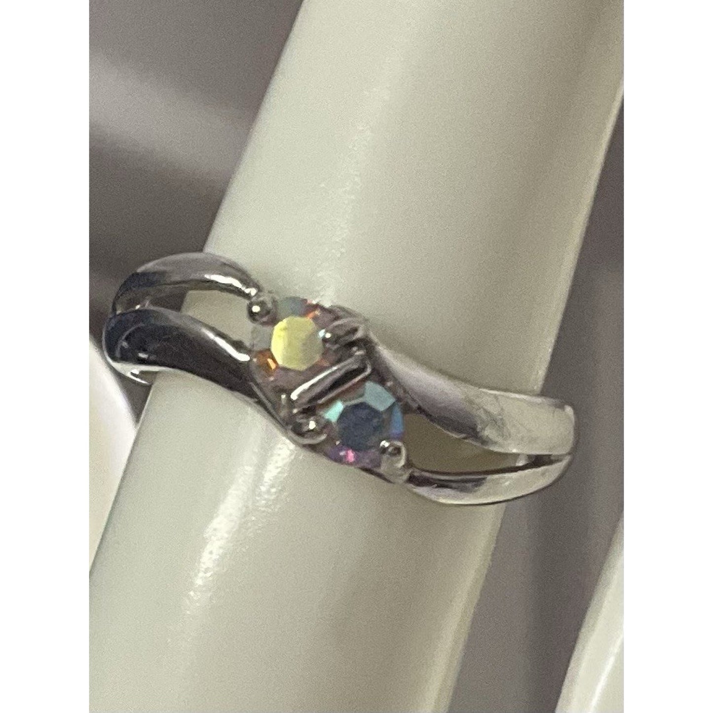 Sterling 925 Signed LS Louis Stern Aurora Borealis Austrian Crystal SZ 7 Ring