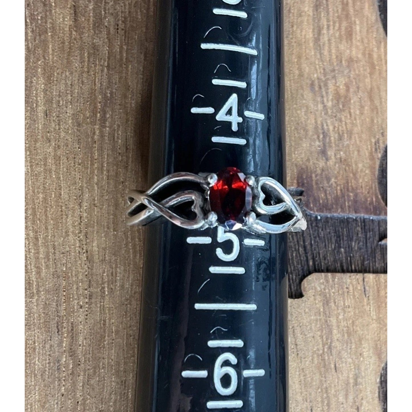 Sterling Silver Garnet Heart Infinity Ring 925 GSK Red Stone Ring Size 5