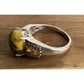 Vintage Bumblebee Jasper Yellow Green Cabochon Sterling Silver Ring Size 8.5