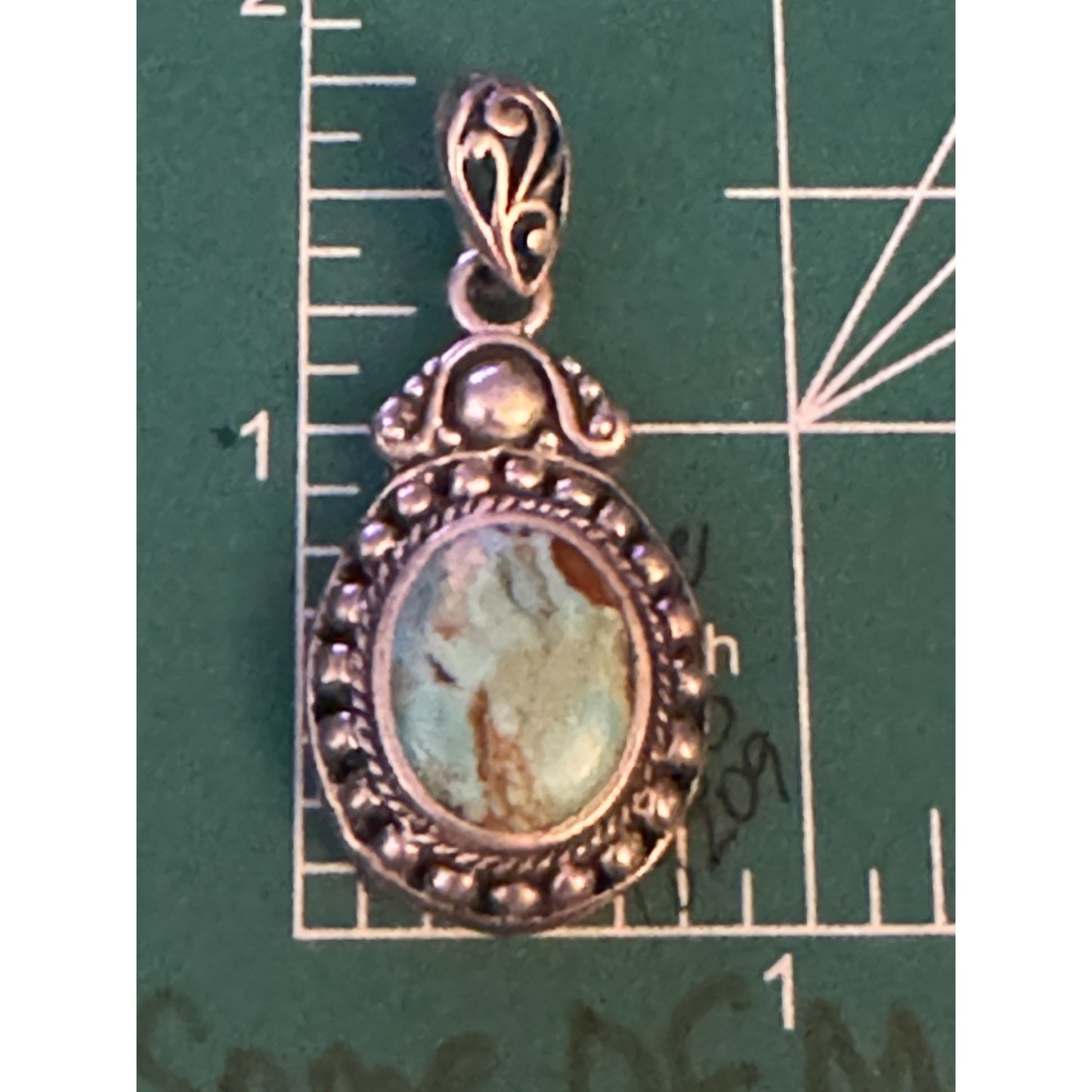 Vintage Sterling Silver Turquoise Pendant Bali Artisan Filigree S Mark 11.1g