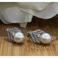 Vintage FD 925 Sterling Silver Pearl Pavé Leaf Post Back Earrings