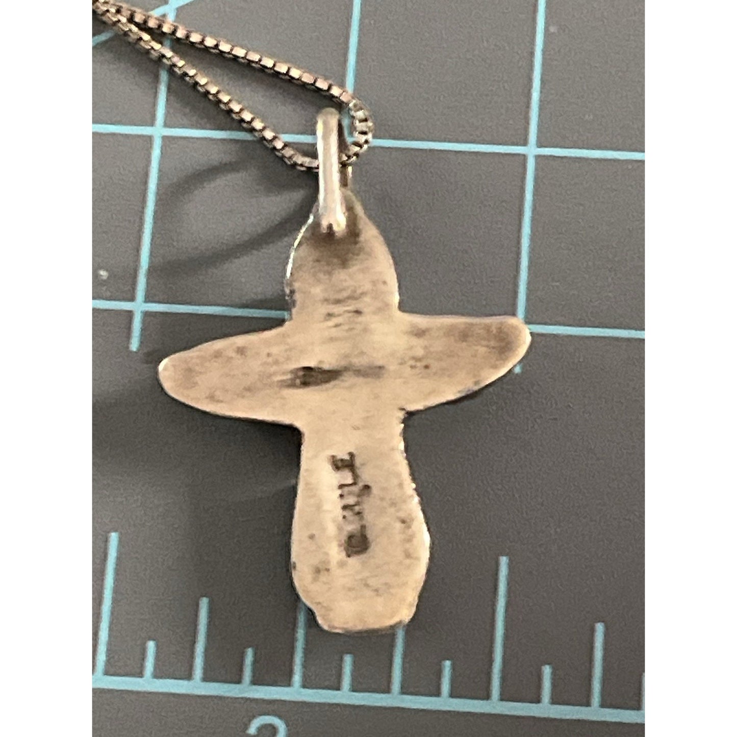 Vintage Sterling Turquoise Native American Signed Cross Pendant & 24” Chain 925
