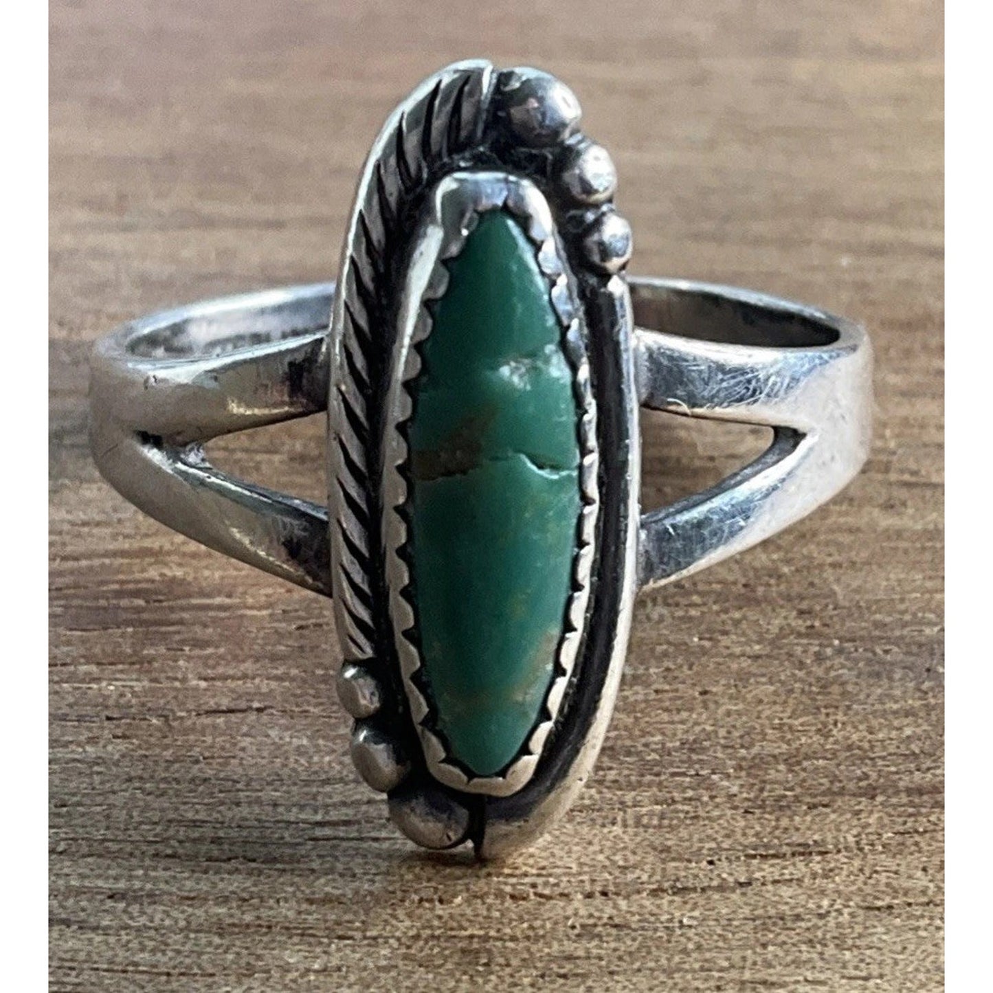 Vintage Navajo Oval Turquoise Sterling Silver Southwestern Style Ring Size 8
