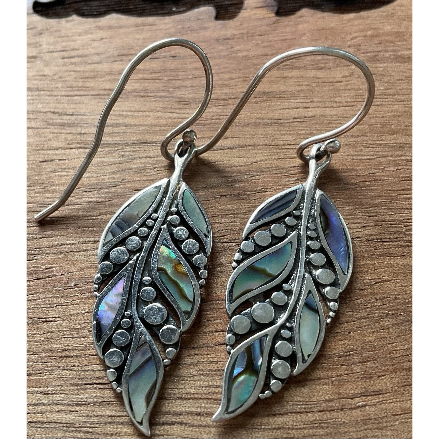 Annika Witt Sterling Silver Abalone Leaf Dangle Earrings 925 Boho 1.25” 3.7 gr