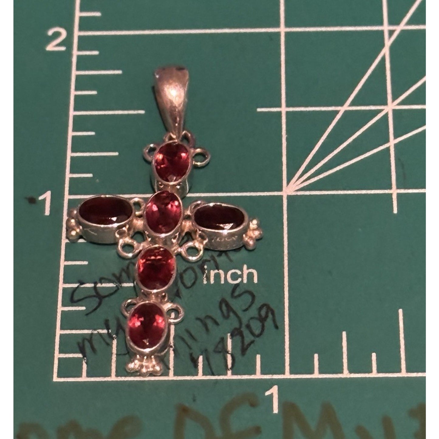 Vintage Sterling Silver Garnet Stone 2 3/4” Cross Pendant January Birthstone